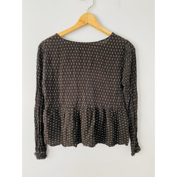 Paper Crane Women's Size Size Small Geometric Print Peplum Blouse Black White - Picture 2 of 6